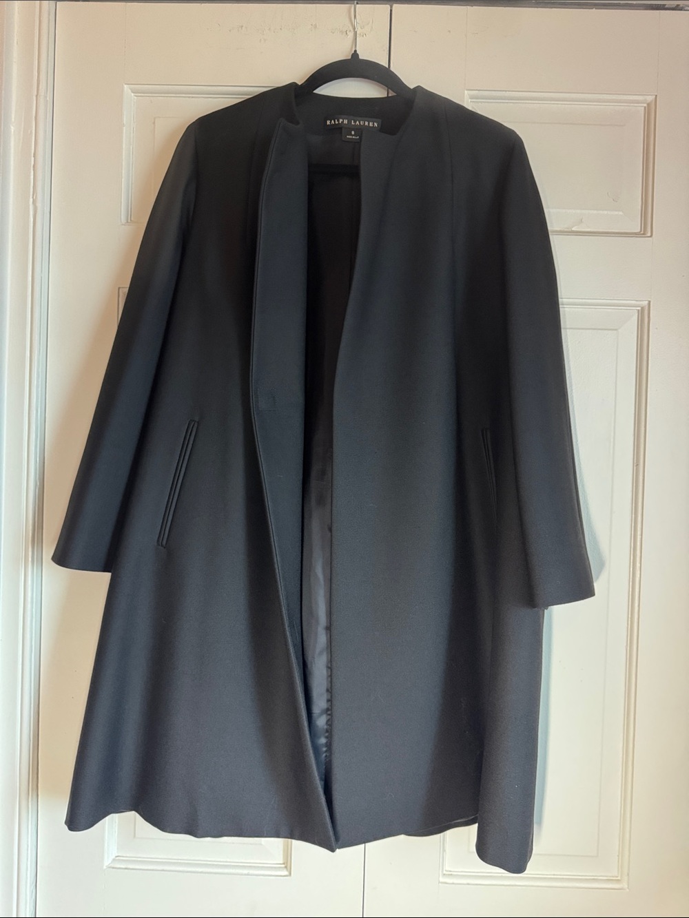 EUC Ralph Lauren Black Label 100% Wool Collarless Overcoat with Magnetic Closure - Picture 7 of 12
